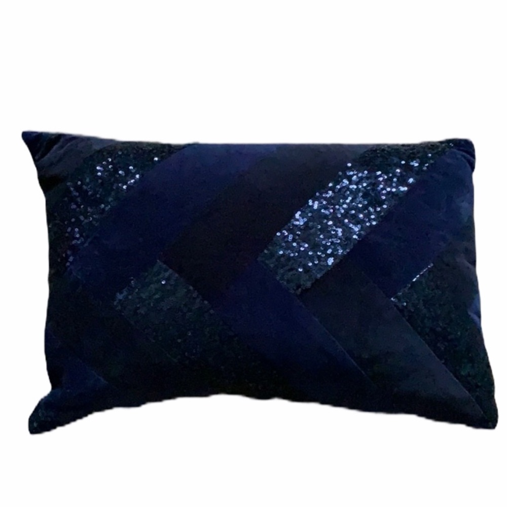 Dark blue sequin accent throw pillow